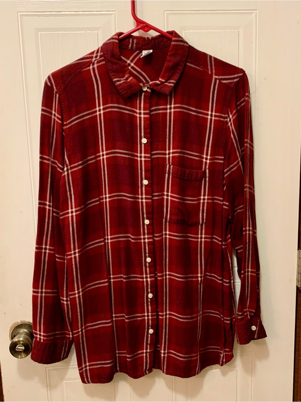 Old Navy Burgundy Plaid Flannel Button Down Shirt XL Rayon